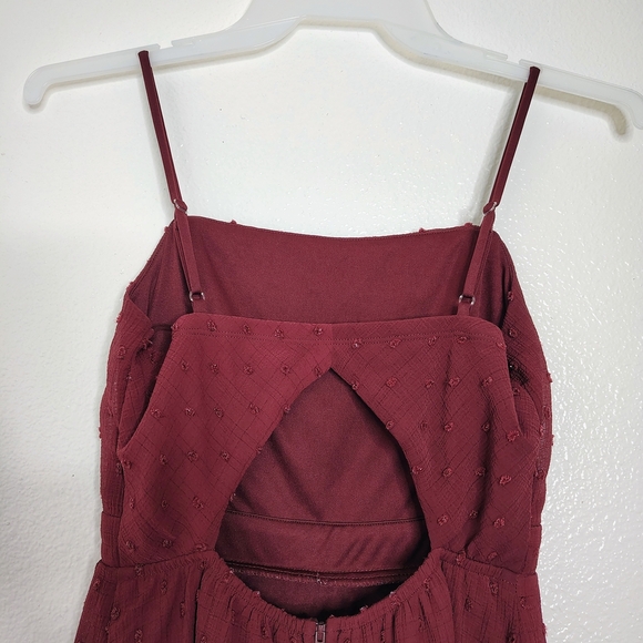 Emerald Sundae Burgundy Glitter Polka Dots Mini Dress with Spaghetti Straps Sz S - Picture 5 of 11